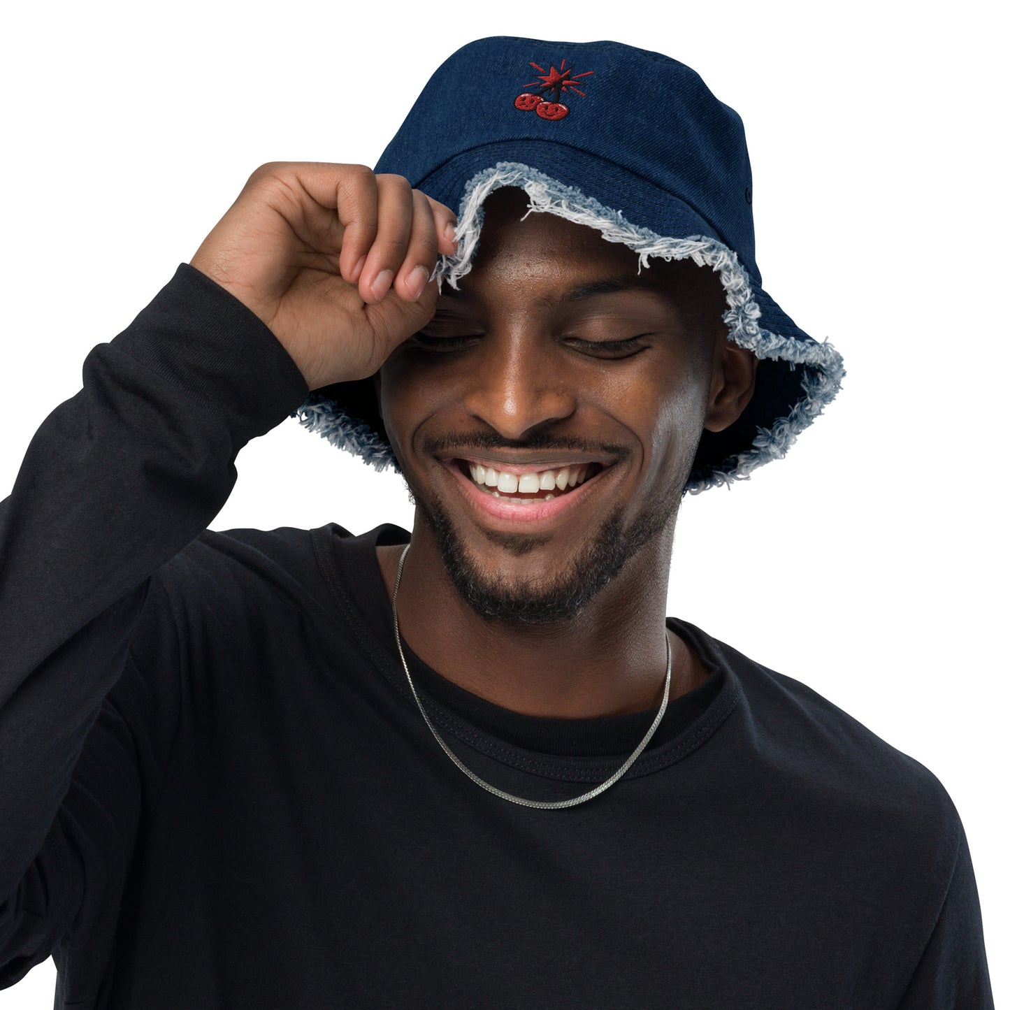Cherry Bxmb Distressed Denim Bucket Hat