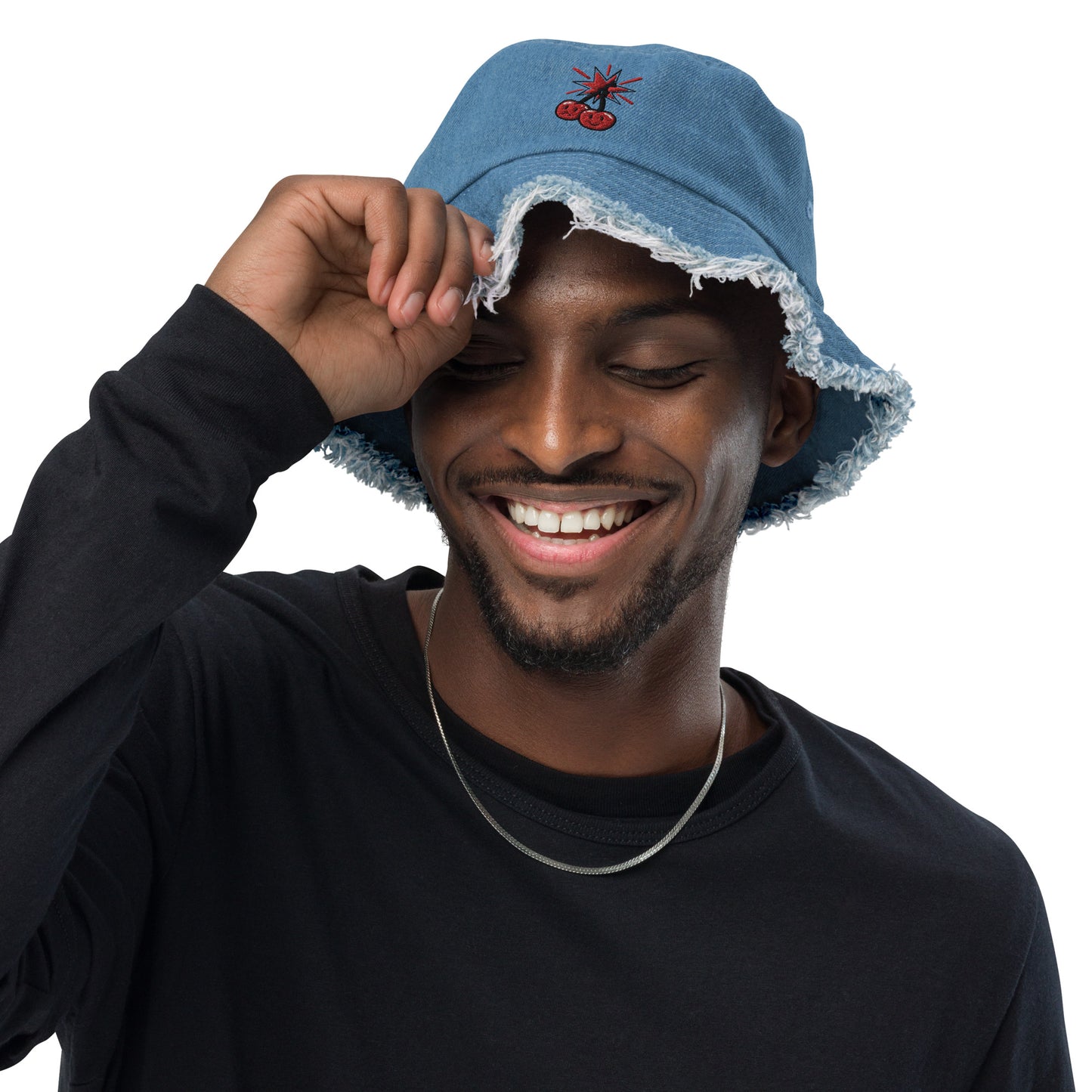 Cherry Bxmb Distressed Denim Bucket Hat