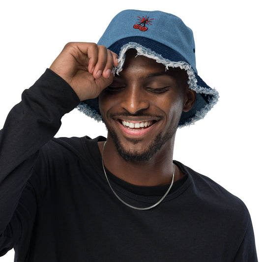 Cherry Bxmb Distressed Denim Bucket Hat